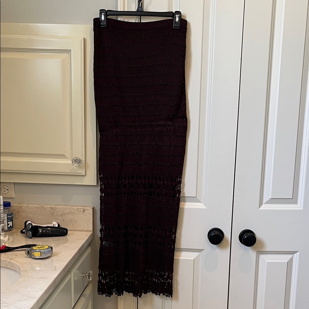 Chic Brown Crochet Maxi Skirt